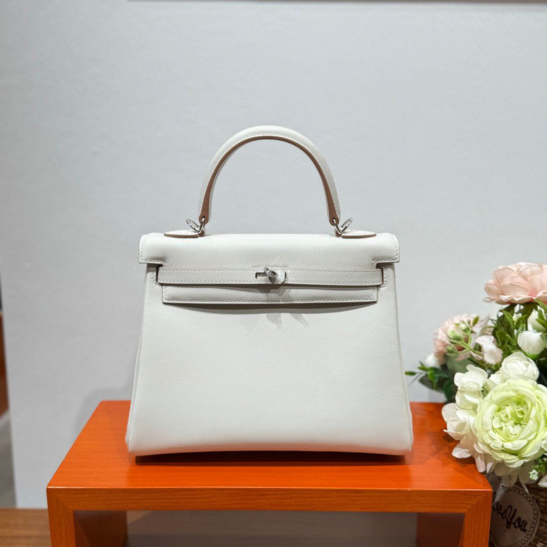 Hermes Kelly 25 swift 10 Craie